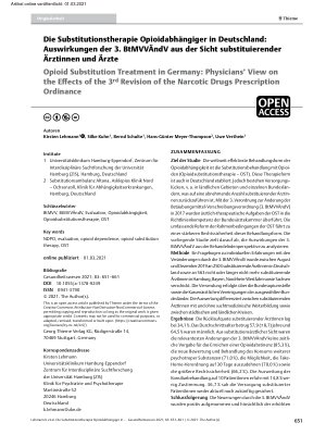 Vorschauseite 1: Die Substitutionstherapie Opioidabhängiger in Deutschland: Auswirkungen der 3. BtMVVÄndV aus der Sicht substituierender Ärztinnen und Ärzte