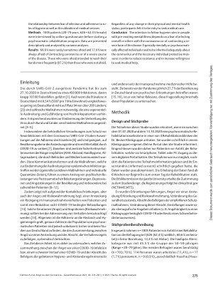 Vorschauseite 2: Angst vor dem Coronavirus, Absicht zum Befolgen der AHA-Regeln und Risikowahrnehmung bezüglich Arztbesuchen: Querschnittsstudie mit psychisch vorerkrankten Menschen