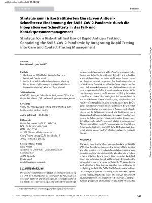 Vorschauseite 1: Strategie zum risikostratifizierten Einsatz von Antigen-Schnelltests: Eindämmung der SARS-CoV-2-Pandemie durch die Integration von Schnelltests in das Fallund Kontaktpersonenmanag…