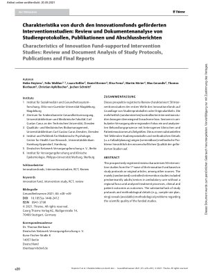 Vorschauseite 1: Charakteristika von durch den Innovationsfonds geförderten Interventionsstudien: Review und Dokumentenanalyse von Studienprotokollen, Publikationen und Abschlussberichten