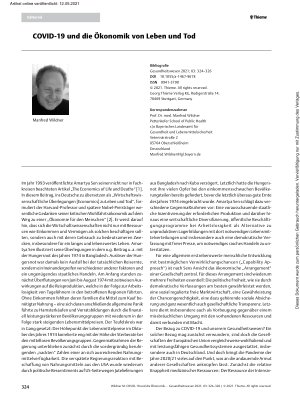 Vorschauseite 1: COVID-19 und die Ökonomik von Leben und Tod