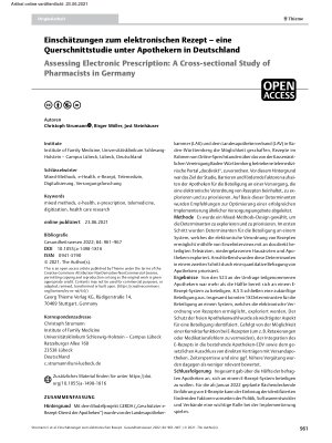 Vorschauseite 1: Einschätzungen zum elektronischen Rezept – eine Querschnittstudie unter Apothekern in Deutschland
