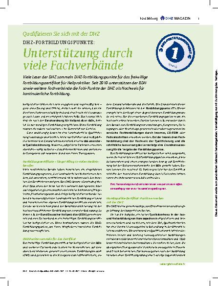 Vorschauseite 1: Qualifizieren Sie sich mit der DHZ: DHZ-FORTBILDUNGSPUNKTE: Unterstützung durch viele Fachverbände