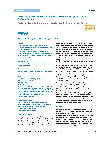 Vorschauseite 1: Reduzierter Muskelstatus und Muskelabbau bei geriatrischen Patient*innen
