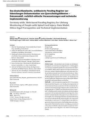 Vorschauseite 1: Das deutschlandweite, webbasierte ParaReg-Register zur lebenslangen Dokumentation von Querschnittgelähmten – Datenmodell, rechtlich-ethische Voraussetzungen und technische Impleme…