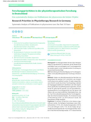 Vorschauseite 1: Forschungsprioritäten in der physiotherapeutischen Forschung in Deutschland – Eine systematische Analyse von Publikationen der physioscience der letzten 10 Jahre