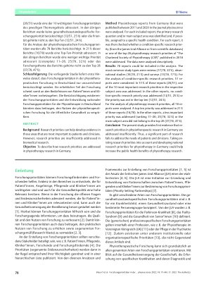 Vorschauseite 2: Forschungsprioritäten in der physiotherapeutischen Forschung in Deutschland – Eine systematische Analyse von Publikationen der physioscience der letzten 10 Jahre