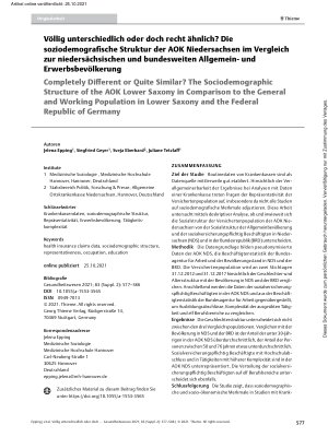 Vorschauseite 1: Völlig unterschiedlich oder doch recht ähnlich? Die soziodemografische Struktur der AOK Niedersachsen im Vergleich zur niedersächsischen und bundesweiten Allgemeinund Erwerbsbevöl…