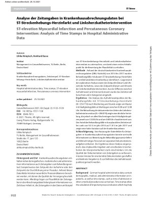 Vorschauseite 1: Analyse der Zeitangaben in Krankenhausabrechnungsdaten bei ST-Streckenhebungs-Herzinfarkt und Linksherzkatheterintervention