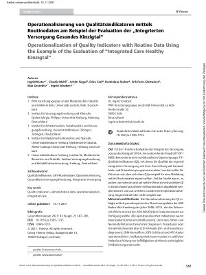 Vorschauseite 1: Operationalisierung von Qualitätsindikatoren mittels Routinedaten am Beispiel der Evaluation der „Integrierten Versorgung Gesundes Kinzigtal“