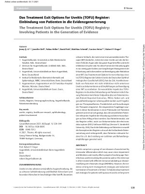 Vorschauseite 1: Das Treatment Exit Options for Uveitis (TOFU) Register: Einbindung von Patienten in die Evidenzgenerierung