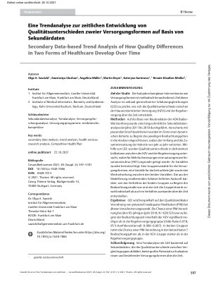Vorschauseite 1: Eine Trendanalyse zur zeitlichen Entwicklung von Qualitätsunterschieden zweier Versorgungsformen auf Basis von Sekundärdaten