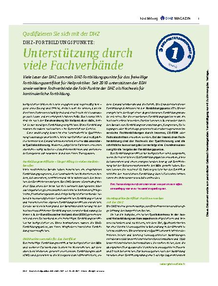 Vorschauseite 1: Qualifizieren Sie sich mit der DHZ: DHZ-FORTBILDUNGSPUNKTE: Unterstützung durch viele Fachverbände