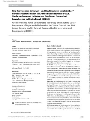 Vorschauseite 1: Sind Prävalenzen in Surveyund Routinedaten vergleichbar? Herzinfarktprävalenzen in Krankenkassendaten der AOK Niedersachsen und in Daten der Studie zur Gesundheit Erwachsener in D…
