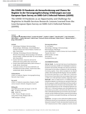 Vorschauseite 1: Die COVID-19 Pandemie als Herausforderung und Chance für Register in der Versorgungsforschung: Erfahrungen aus Lean European Open Survey on SARS-CoV-2 Infected Patients (LEOSS)