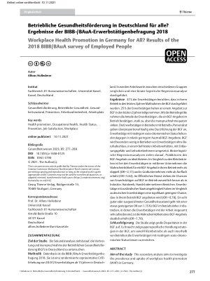 Vorschauseite 1: Betriebliche Gesundheitsförderung in Deutschland für alle? Ergebnisse der BIBB-/BAuA-Erwerbstätigenbefragung 2018