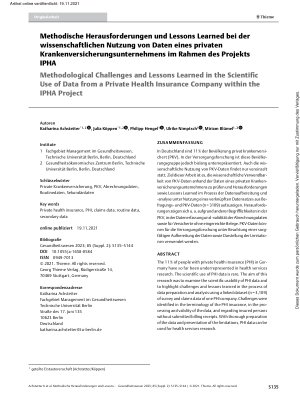 Vorschauseite 1: Methodische Herausforderungen und Lessons Learned bei der wissenschaftlichen Nutzung von Daten eines privaten Krankenversicherungsunternehmens im Rahmen des Projekts IPHA
