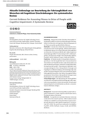Vorschauseite 1: Aktuelle Evidenzlage zur Beurteilung der Fahrtauglichkeit von Menschen mit kognitiven Einschränkungen: Ein systematisches Review