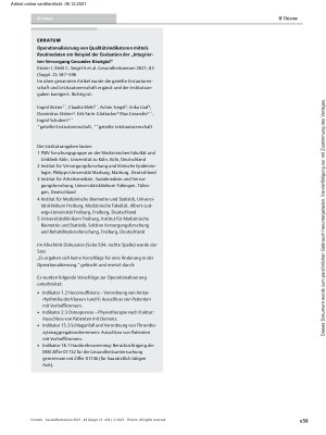 Vorschauseite 1: Erratum: Operationalisierung von Qualitätsindikatoren mittels Routinedaten am Beispiel der Evaluation der „Integrierten Versorgung Gesundes Kinzigtal“