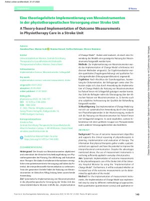 Vorschauseite 1: Eine theoriegeleitete Implementierung von Messinstrumenten in der physiotherapeutischen Versorgung einer Stroke Unit