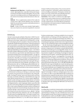 Vorschauseite 2: Digitale Anwendungen in der Planung und Umsetzung von verhältnisorientierter Gesundheitsförderung und Prävention in Settings: Ergebnisse eines Scoping Reviews