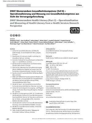 Vorschauseite 1: DNVF Memorandum Gesundheitskompetenz (Teil II) – Operationalisierung und Messung von Gesundheitskompetenz aus Sicht der Versorgungsforschung
