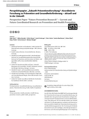 Vorschauseite 1: Perspektivpapier „Zukunft Präventionsforschung“: Koordinierte Forschung zu Prävention und Gesundheitsförderung – aktuell und in der Zukunft