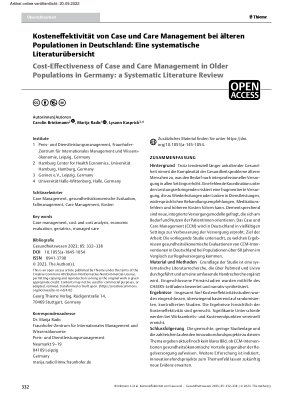 Vorschauseite 1: Kosteneffektivität von Case und Care Management bei älteren Populationen in Deutschland: Eine systematische Literaturübersicht