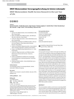 Vorschauseite 1: DNVF-Memorandum Versorgungsforschung im letzten Lebensjahr