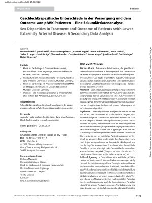 Vorschauseite 1: Geschlechtsspezifische Unterschiede in der Versorgung und dem Outcome von pAVK Patienten – Eine Sekundärdatenanalyse-