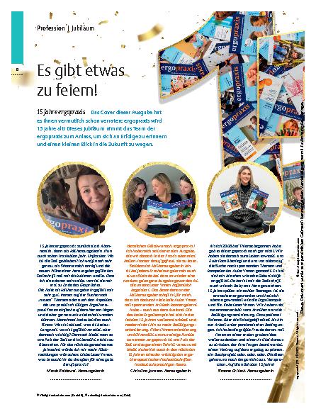 Vorschauseite 1: Es gibt etwas zu feiern! – 15 Jahre ergopraxis