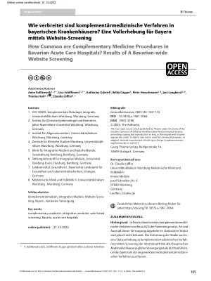 Vorschauseite 1: Wie verbreitet sind komplementärmedizinische Verfahren in bayerischen Krankenhäusern? Eine Vollerhebung für Bayern mittels Website-Screening