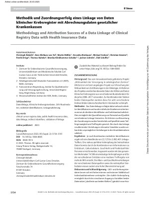 Vorschauseite 1: Methodik und Zuordnungserfolg eines Linkage von Daten klinischer Krebsregister mit Abrechnungsdaten gesetzlicher Krankenkassen