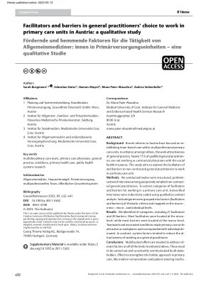 Vorschauseite 1: Facilitators and barriers in general practitioners’ choice to work in primary care units in Austria: a qualitative study