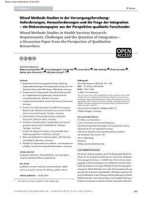 Vorschauseite 1: Mixed Methods-Studien in der Versorgungsforschung: Anforderungen, Herausforderungen und die Frage der Integration – ein Diskussionspapier aus der Perspektive qualitativ Forschender