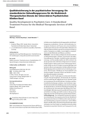 Vorschauseite 1: Qualitätssicherung in der psychiatrischen Versorgung: Ein standardisierter Behandlungsprozess für die Medizinisch Therapeutischen Dienste der Universitären Psychiatrischen Klinike…