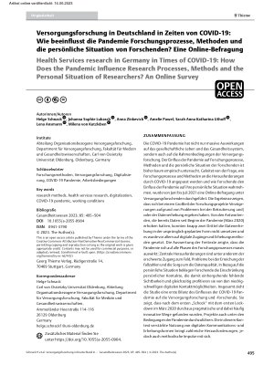 Vorschauseite 1: Versorgungsforschung in Deutschland in Zeiten von COVID-19: Wie beeinflusst die Pandemie Forschungsprozesse, Methoden und die persönliche Situation von Forschenden? Eine Online-Be…
