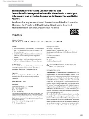 Vorschauseite 1: Bereitschaft zur Umsetzung von Präventionsund Gesundheitsförderungsmaßnahmen für Menschen in schwierigen Lebenslagen in deprivierten Kommunen in Bayern: Eine qualitative Analyse