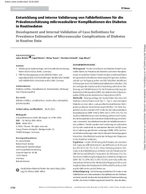 Vorschauseite 1: Entwicklung und interne Validierung von Falldefinitionen für die Prävalenzschätzung mikrovaskulärer Komplikationen des Diabetes in Routinedaten