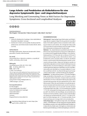 Vorschauseite 1: Lange Arbeitsund Pendelzeiten als Risikofaktoren für eine depressive Symptomatik: Querund Längsschnittanalysen