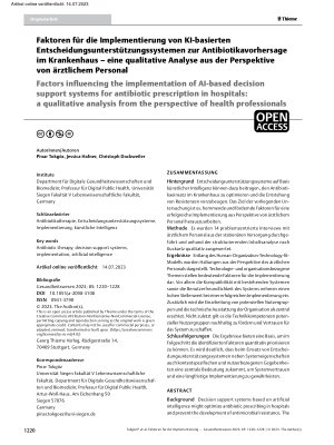 Vorschauseite 1: Faktoren für die Implementierung von KI-basierten Entscheidungsunterstützungssystemen zur Antibiotikavorhersage im Krankenhaus – eine qualitative Analyse aus der Perspektive von ä…