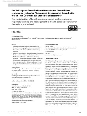 Vorschauseite 1: Der Beitrag von Gesundheitskonferenzen und Gesundheitsregionen zu regionaler Planung und Steuerung im Gesundheitswesen – ein Überblick auf Ebene der Bundesländer