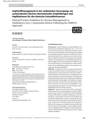 Vorschauseite 1: Impfstoffmanagement in der ambulanten Versorgung: ein systematischer Review internationaler Empfehlungen und Implikationen für das deutsche Gesundheitswesen.