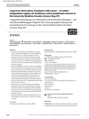 Vorschauseite 1: Langzeitbeobachtung von Patienten mit Krebserkrankungen – ein entitätsunabhängiges Register für Versorgungsforschung und translationale Forschung an der Universitätsmedizin Dresde…