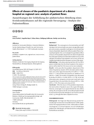 Vorschauseite 1: Auswirkungen der Schließung der pädiatrischen Abteilung eines Kreiskrankenhauses auf die regionale Versorgung – Analyse der Patientenflüsse