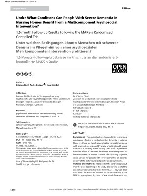Vorschauseite 1: Unter welchen Bedingungen können Menschen mit schwerer Demenz im Pflegeheim von einer psychosozialen Mehrkomponenten-Intervention profitieren?