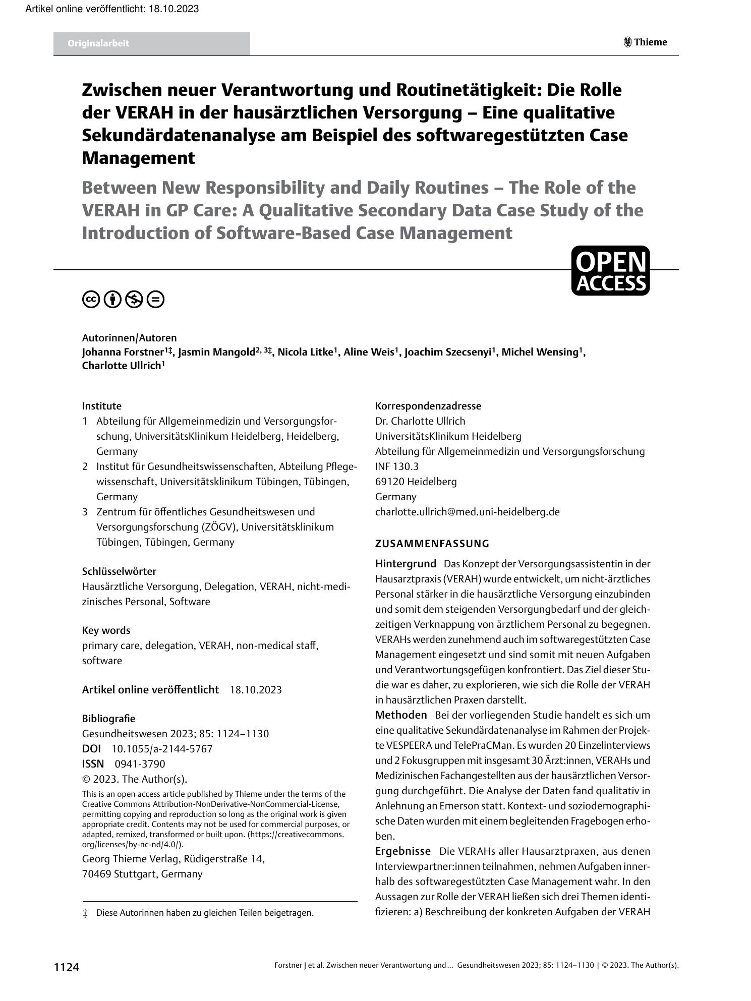 Vorschauseite 1: Zwischen neuer Verantwortung und Routinetätigkeit: Die Rolle der VERAH in der hausärztlichen Versorgung – Eine qualitative Sekundärdatenanalyse am Beispiel des softwaregestützten…