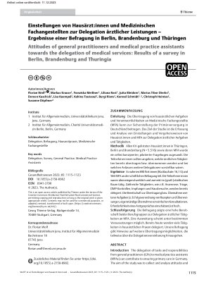 Vorschauseite 1: Einstellungen von Hausärzt: innen und Medizinischen Fachangestellten zur Delegation ärztlicher Leistungen – Ergebnisse einer Befragung in Berlin, Brandenburg und Thüringen