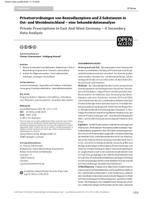 Vorschauseite 1: Privatverordnungen von Benzodiazepinen und Z-Substanzen in Ostund Westdeutschland – eine Sekundärdatenanalyse