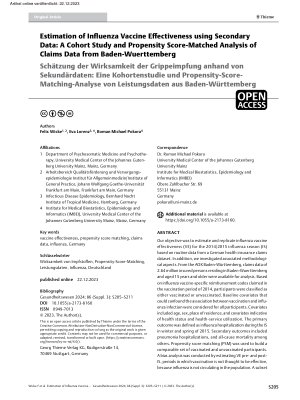 Vorschauseite 1: Estimation of Influenza Vaccine Effectiveness using Secondary Data: A Cohort Study and Propensity Score-Matched Analysis of Claims Data from Baden-Wuerttemberg